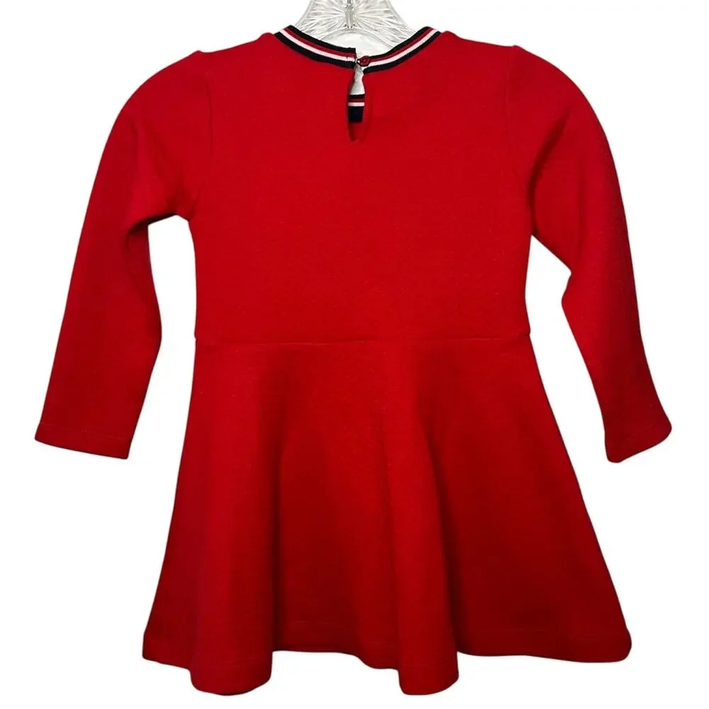 Tommy Hilfiger Red Long Sleeve Fit & Flare Sweater Dress Heart Logo Size 5 Girls